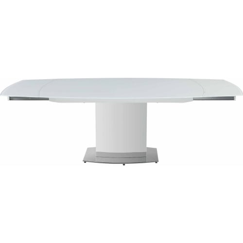 Mavis 63" Extendable Dining Table in White Tempered Glass & Steel